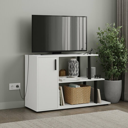 Тумба Кео для телевизора напольная 1 ящик 70х110х40 см белая с черным 6330₽