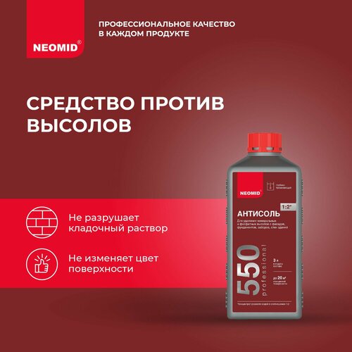 Средство для удаления высолов антисоль Neomid 550 (1 л) / Для удаления высолов c кирпича, природного и искусственного камня, бетона