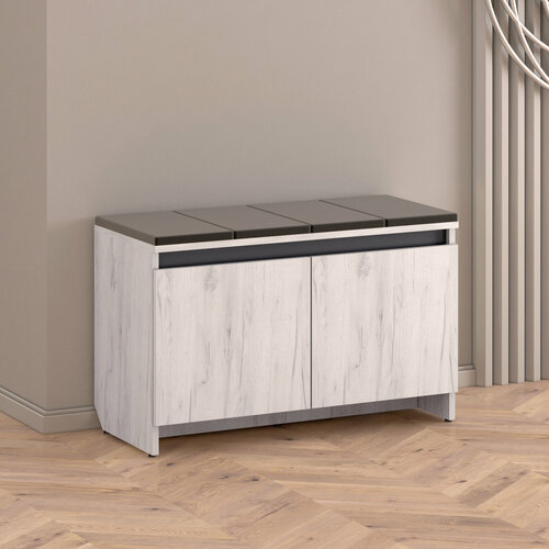 Обувница с сиденьем в прихожую Элегант, крафт белый / графит, 80х35х50 см