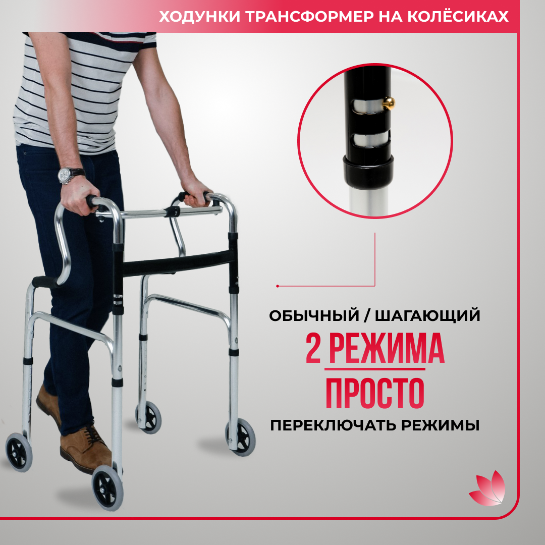 Картинки Ходунки двухуровневые с колесиками для пожилых и инвалидов, медицинские шагающие для взрослых людей