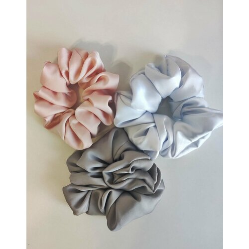 Набор шелковых резинок. 3 шт. Светлый розовый, белоснежный, светлый серый.