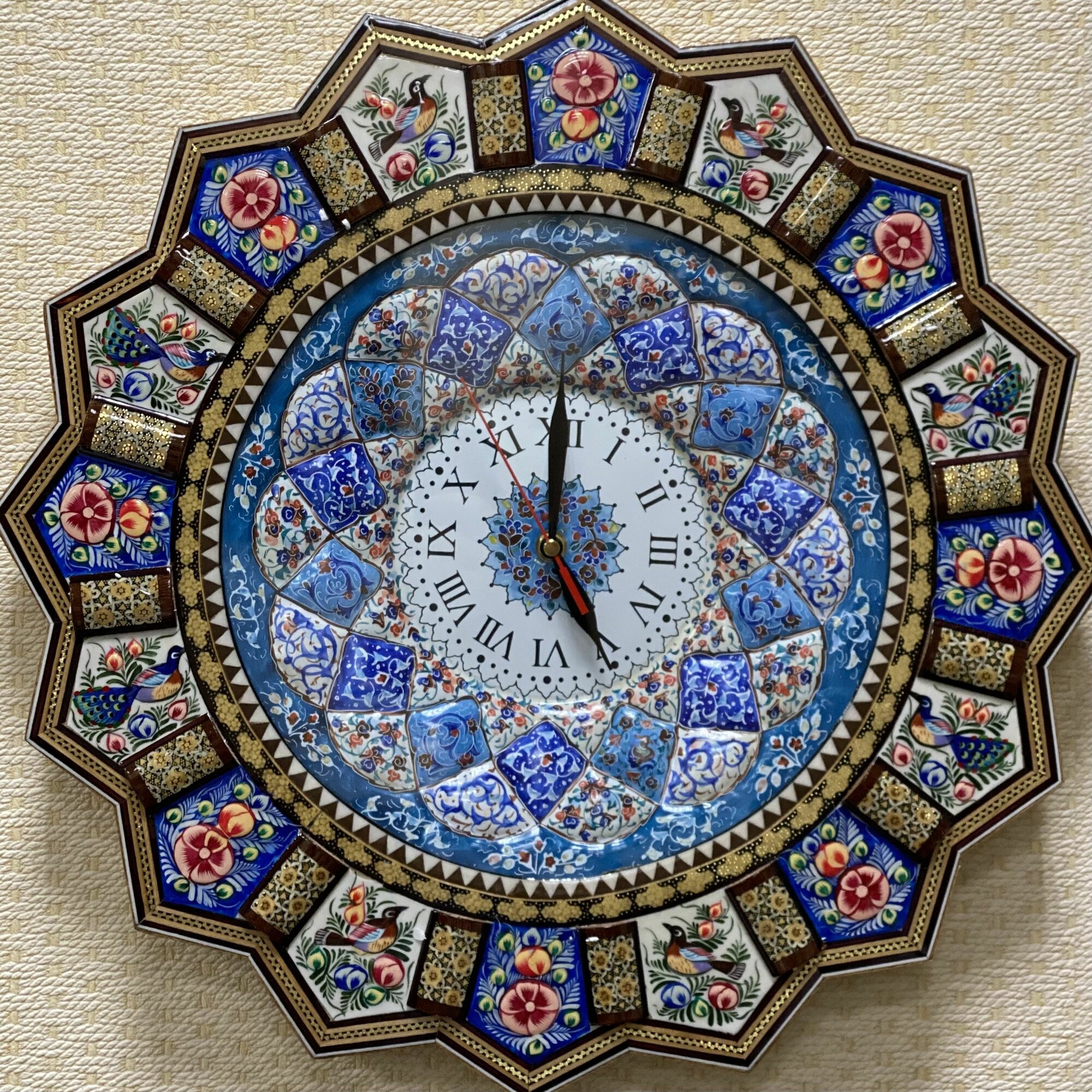 Часы настенные Персидский базар Иран, ручная работа, инкрустация по дереву