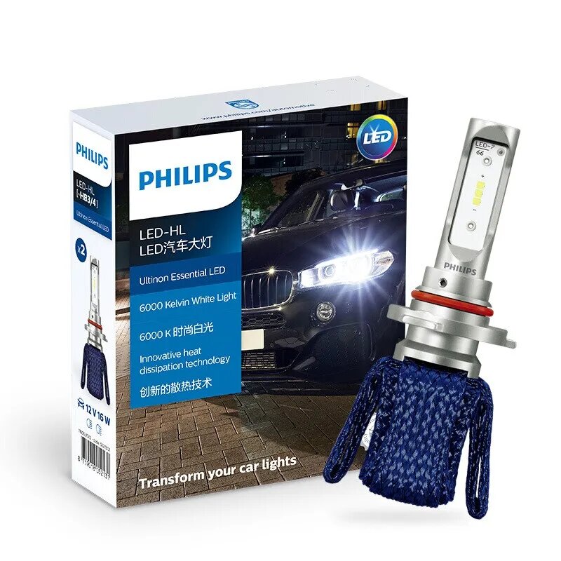 Philips Ultinon Essential LED H7 H11 9005 9006 HB3 HB4 12 В 6000 К Автомобильные светодиодные фары для фар Автомобильные противотуманные фары Яркие (Twin), HB4 2 Lamps