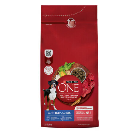 Purina ONE 38 кг сухой корм для собак для средних и крупных пород с говядиной и рисом