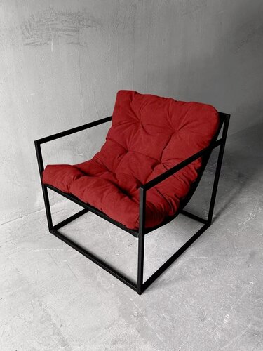Изображение товара Кресло мягкое удобное для отдыха, уличное, на балкон, веранду, в стиле лофт, минимализм, Комфи + велюр красный