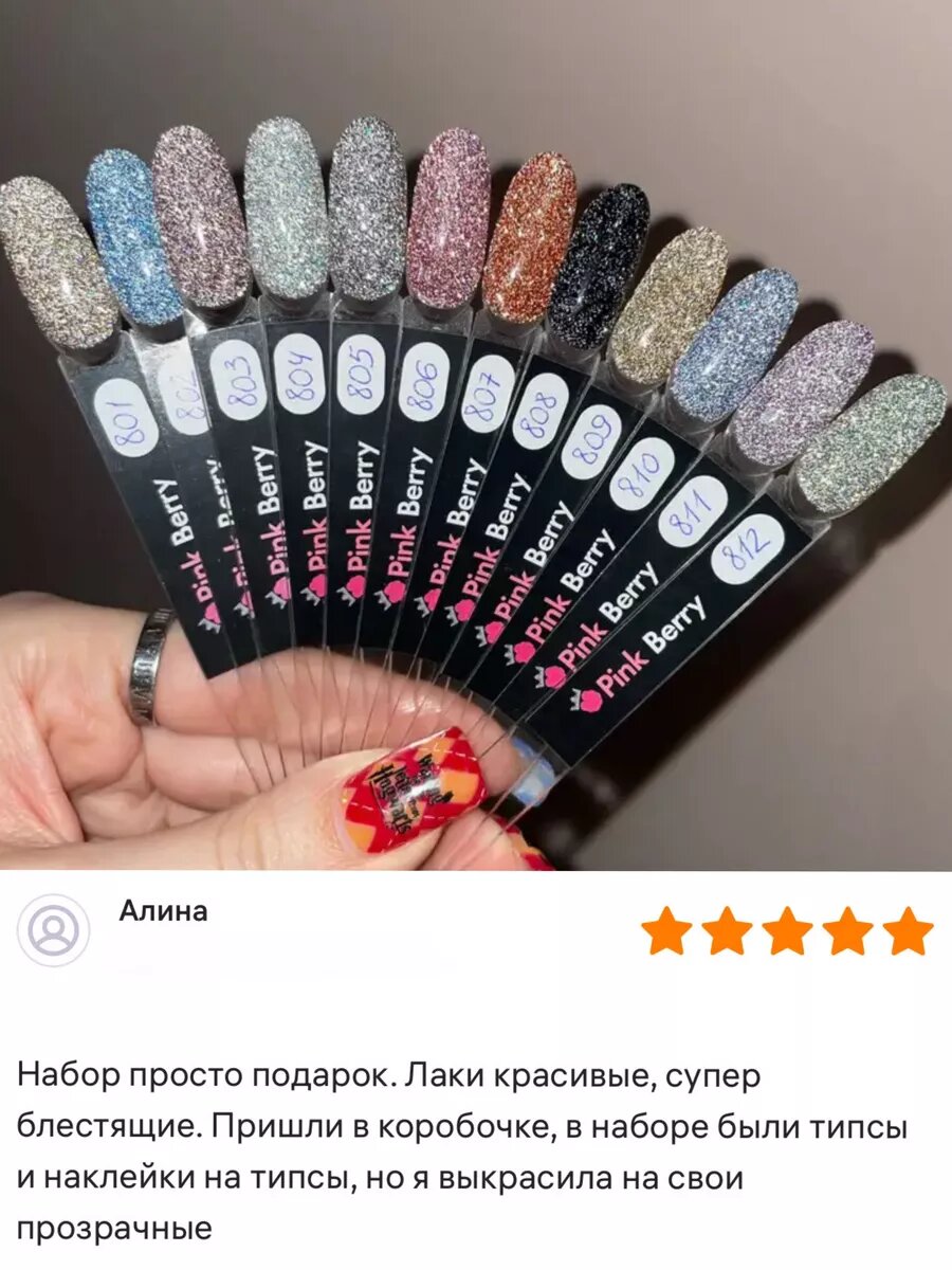 Набор светоотражающих гель лаков для ногтей, маникюра от Pinkberry из 12 цветов по 8мл — фото 1