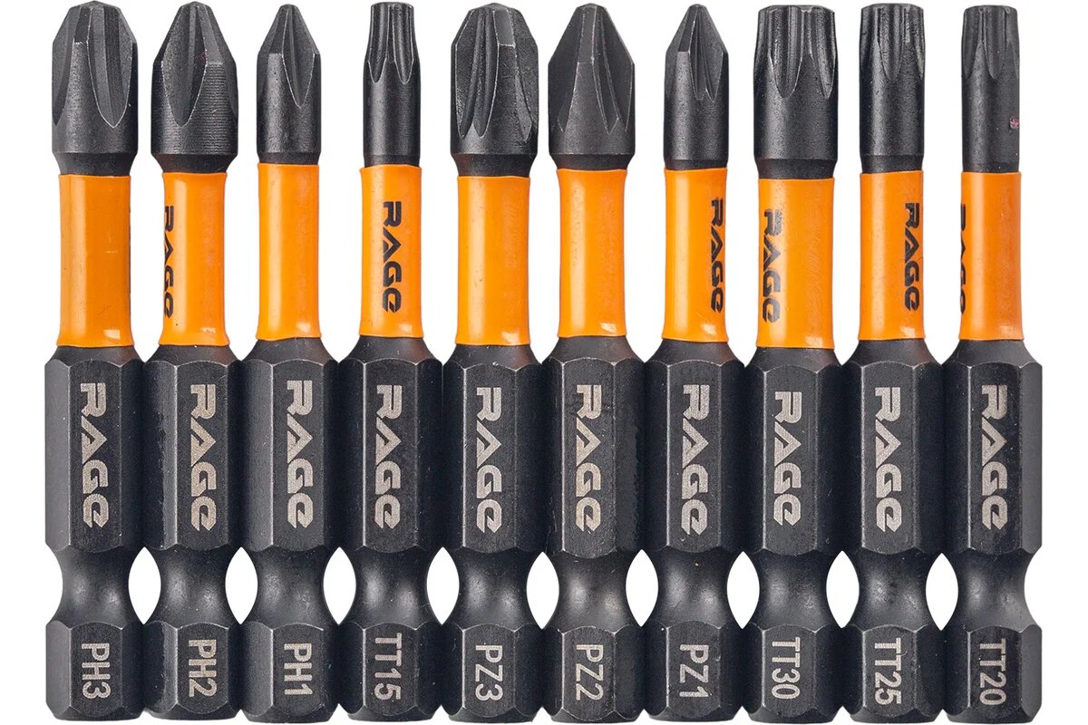 VIRA RAGE Набор бит ударные IMPACT TORX S2 50 мм PH PZ TT 10 шт 554196 для дрелей