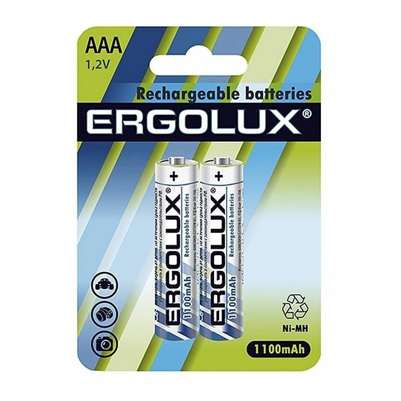 Аккумуляторы ERGOLUX AAA, 1100 мАч, 1,2 В, Ni-Mh, блистер, 2 шт (12446)