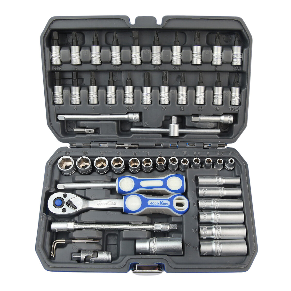 Набор инструментов трещотка с головками и битами 53 предмета в кейсе "GOODKING"