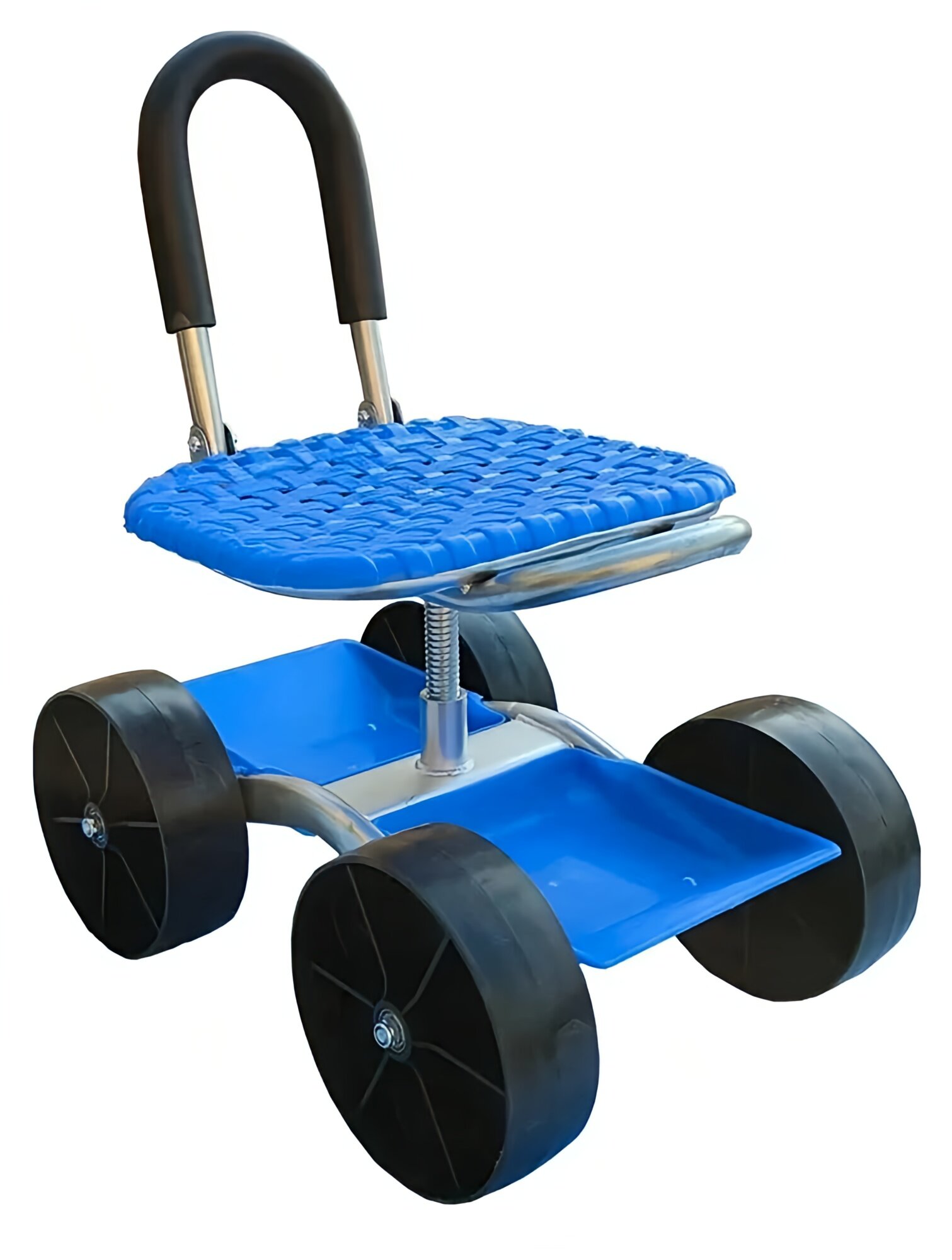 Тачка на колесах для прополки пластик 4 колеса 150 кг для сада синяя