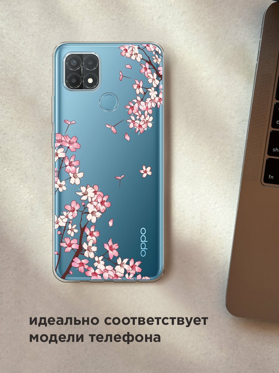 Чехол на Oppo A15/A15s / Оппо А15/A15s с принтом "Ветви сакуры 1", прозрачный — фото 1