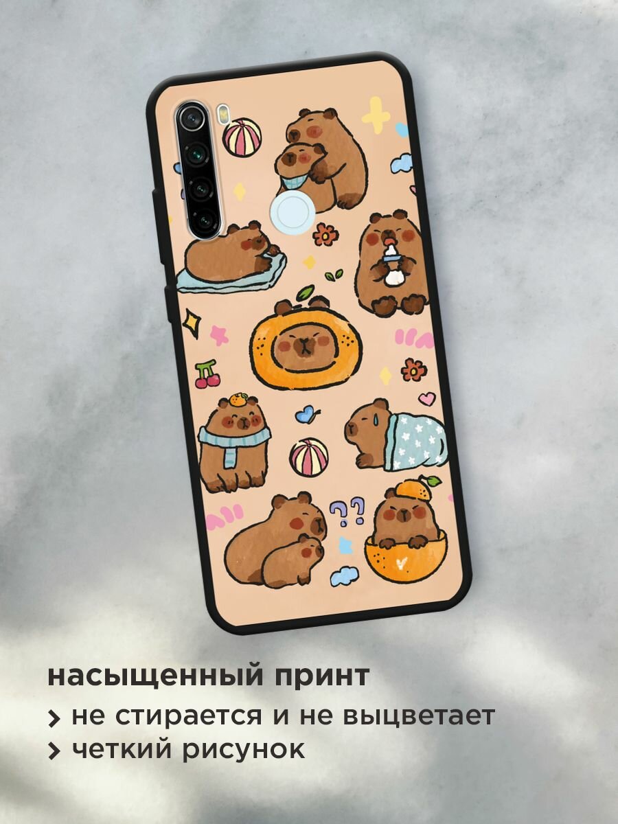 Черный матовый чехол на Xiaomi Redmi Note 8T / Сяоми Редми Нот 8Т с принтом "Капибары рисунок" — фото 1