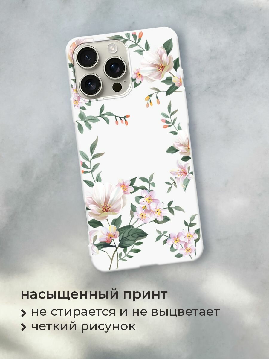 Чехол на Apple iPhone 16 Pro Max / Айфон 16 Про Макс с принтом Beautiful white flowers — фото 1
