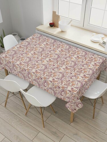 Изображение товара Прямоугольная водоотталкивающая тканевая скатерть на стол JoyArty с рисунком "Пейсли в восточном орнаменте" 145 на 180 см