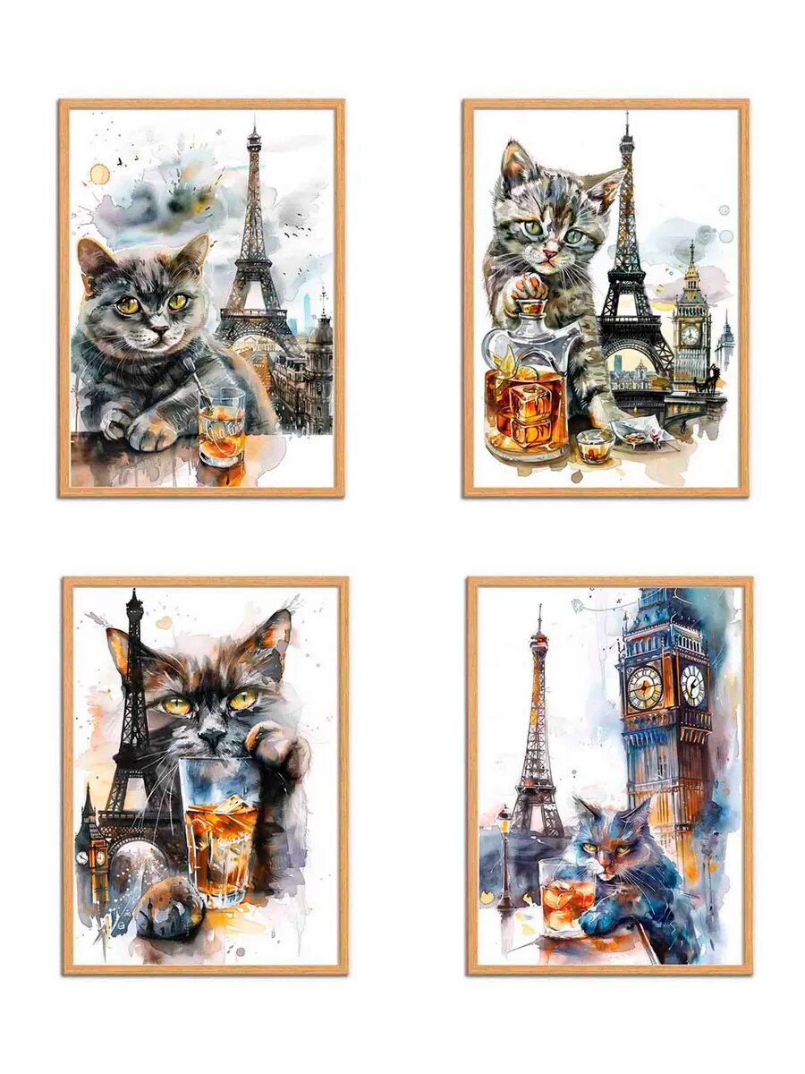 Кот Корат Пьет Виски, 4 Плаката А3, 30х42 см