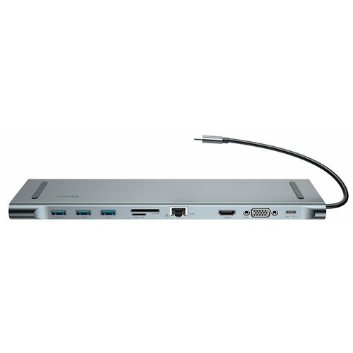USB-концентратор Baseus Enjoyment Series Type-C Notebook HUB (CATSX-F0), разъемов: 10, 2000 см, серый