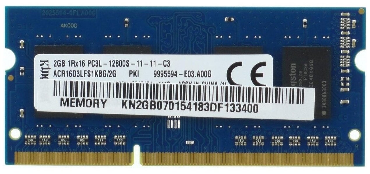 Kingston Модуль памяти NBook SO-DDR3L 2048Mb, 1600Mhz, Kingston #ACR16D3LFS1KBG/2G