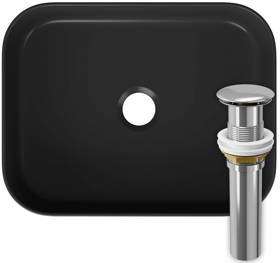 фото Умывальник Point Меркурий 50 PN43832BM прямоугольный, черный матовый с выпуском клик клак, хром