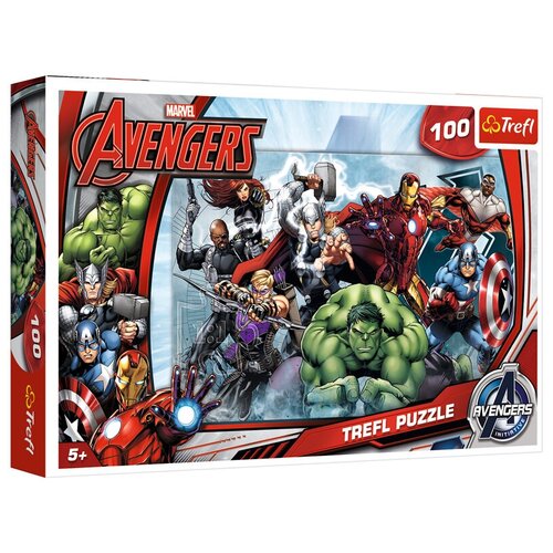 Пазл Trefl Avengers Атака (16272), 100 дет., 28х19х4 см, красный trefl пазлы 4 в 1 на старт внимание марш 35х48х54х70 элементов 34608 с 4 лет