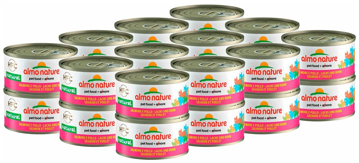 Almo Nature Консервы для Кошек с Лососем и Курицей (HFC Adult Cat Salmon&Chicken) 0,07 кг х 24 шт.