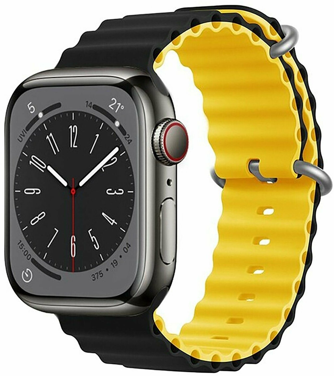 Силиконовый браслет Ocean Band для Apple Watch 42/44/45/49/ ремешок для Smart X8 Ultra Smart GS8 Ultra / черно-желтый