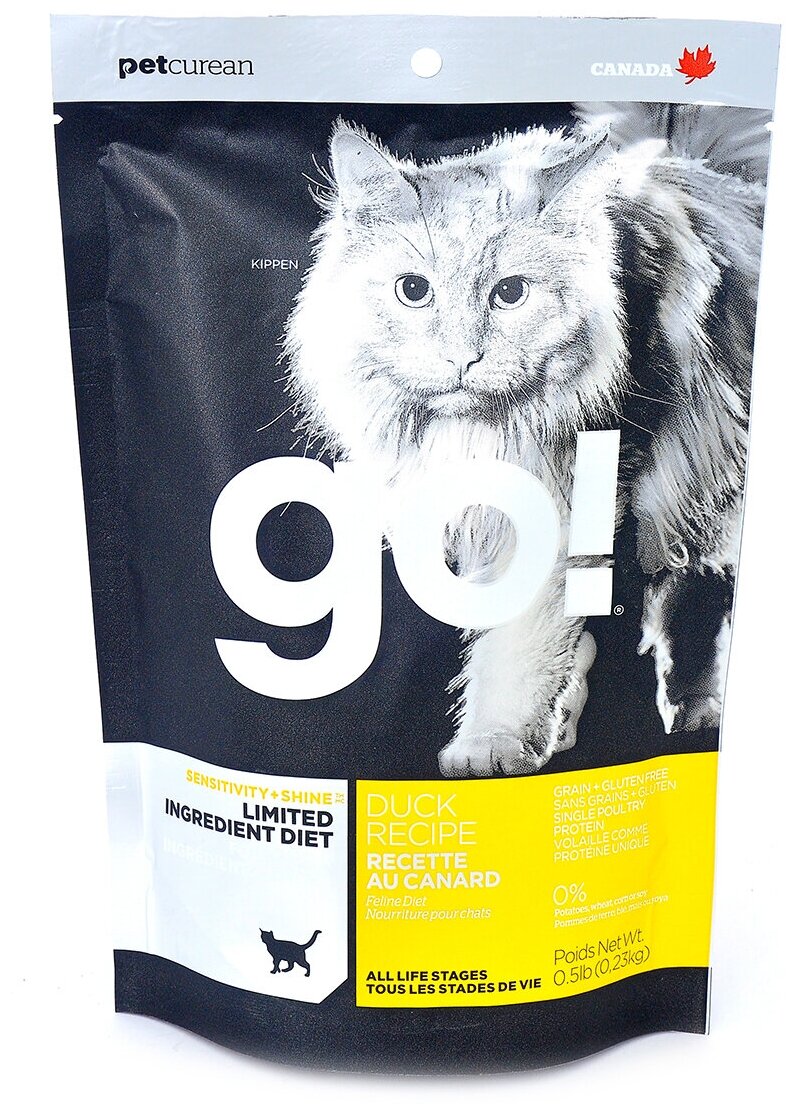 Сухой корм GO! SENSITIVITIES Limited Ingredient Grain Free Duck Recipe, беззерновой для котят и кошек с чувствительным пищеварением со свежей уткой (3.63 кг)
