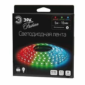 ЭРА Светодиодная влагозащищенная лента ЭРА 7,2W/m 30LED/m 5050SMD RGB 5M LS5050-30LED-IP65-RGB-5m