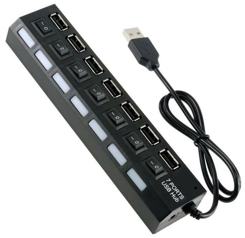 Разветвитель USB (Hub) DREAM UH1, 7 портов USB 2.0, с выключателями (1м)