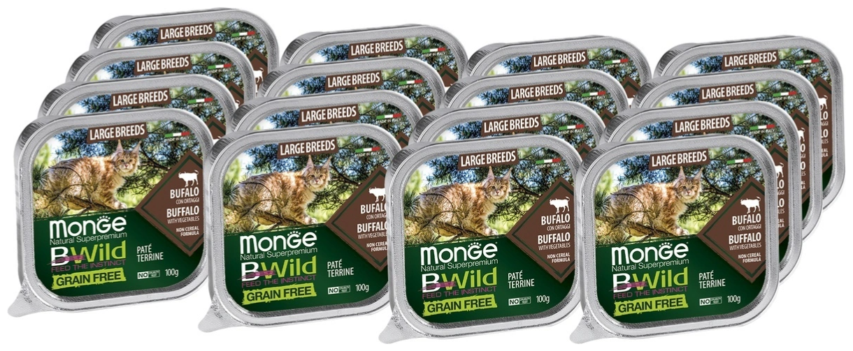 Консервы Monge Cat Bwild Grain free Буйвол с овощами для крупных кошек 100г 16 шт. Monge 8009470012850