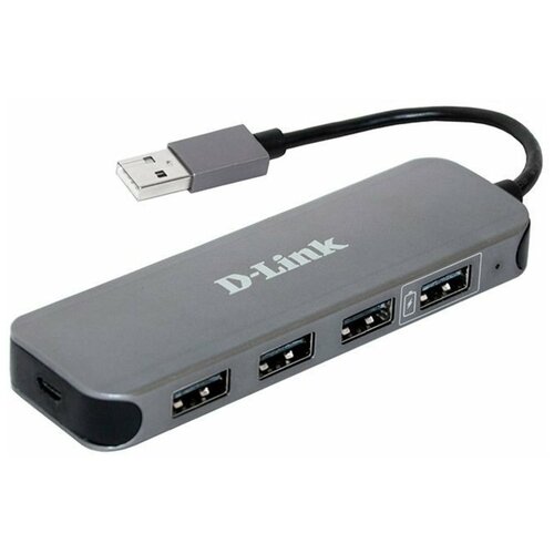 USB-концентратор D-Link DUB-H4/E1A, разъемов: 4, 10 см, серый концентратор usb 3 0 d link dub 1370 7 x usb 3 0 черный