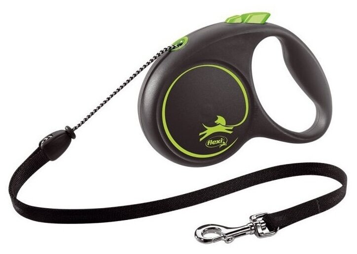 Поводок-рулетка для собак Flexi Black Design M тросовый черный/зеленый 5 м - фотография № 1