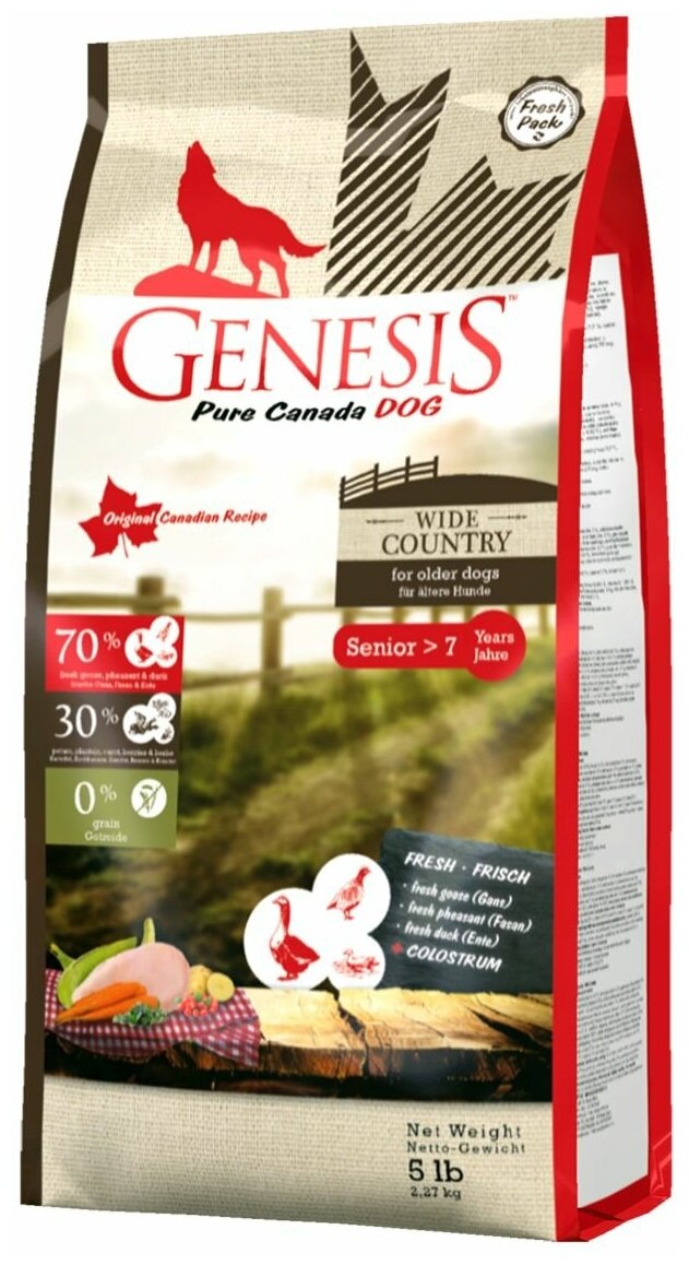 Genesis Pure Canada Wide Country Senior для пожилых собак всех пород с мясом гуся, фазана, утки и курицы - 2,27 кг