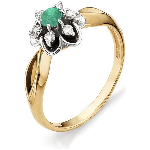 фото Алькор кольцо цветок с бриллиантами, изумрудом из красного золота 11104-101, размер 18.5