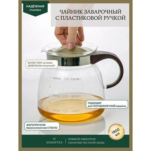 ESSENTEA Чайник стеклянный с пластиковой ручкой и фильтр крышкой 1,8 л