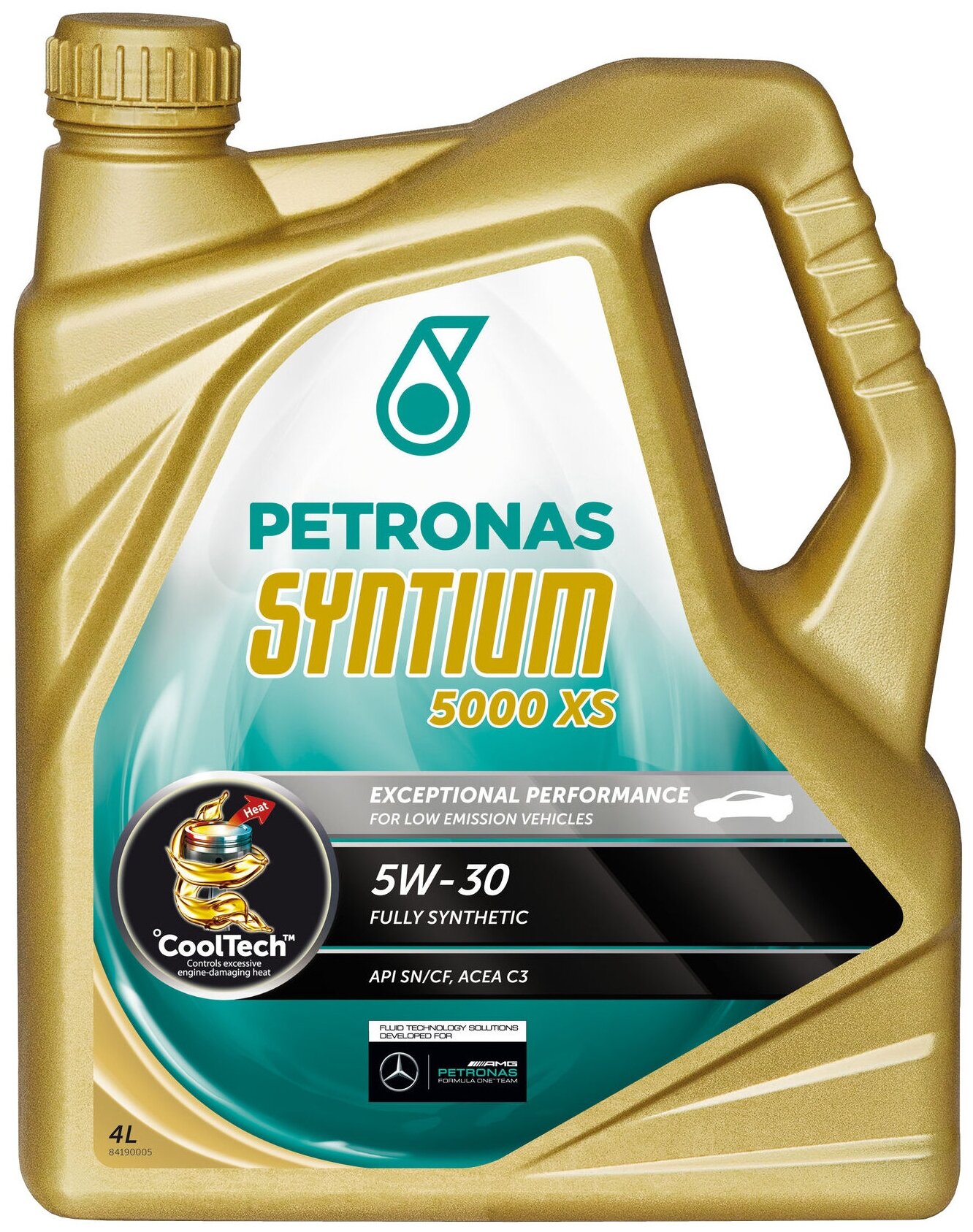 Синтетическое моторное масло Petronas Syntium 5000 XS 5W30, 4 л, 3.9 л
