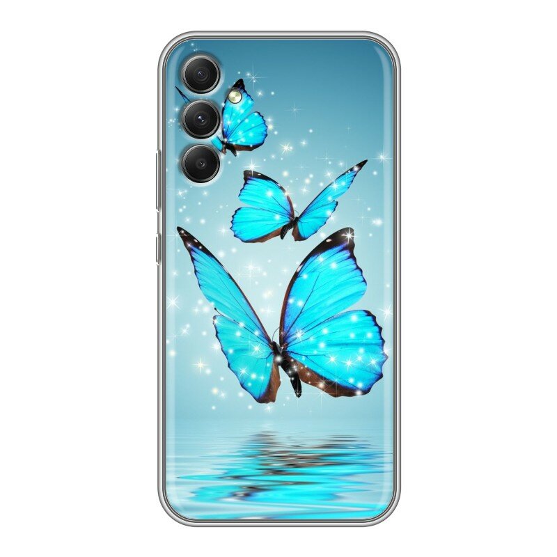 Дизайнерский силиконовый чехол для Гэлакси А34 5Ж / Samsung Galaxy A34 5G Бабочки голубые
