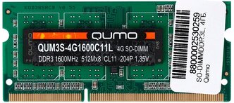 Оперативная память Qumo 4 ГБ DDR3L 1600 МГц SODIMM CL11 QUM3S-4G1600C11L