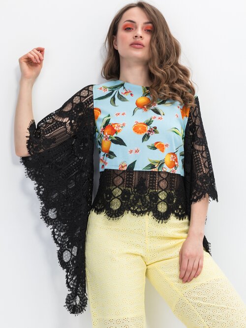 Блуза  ARTWIZARD, повседневный стиль, прямой силуэт, укороченный рукав, подкладка, размер 170-92-100/ M/ 46, мультиколор