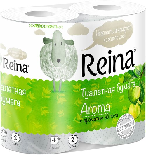 Туалетная бумага Reina Aroma Яблоко белая двухслойная 4 рул., зеленый