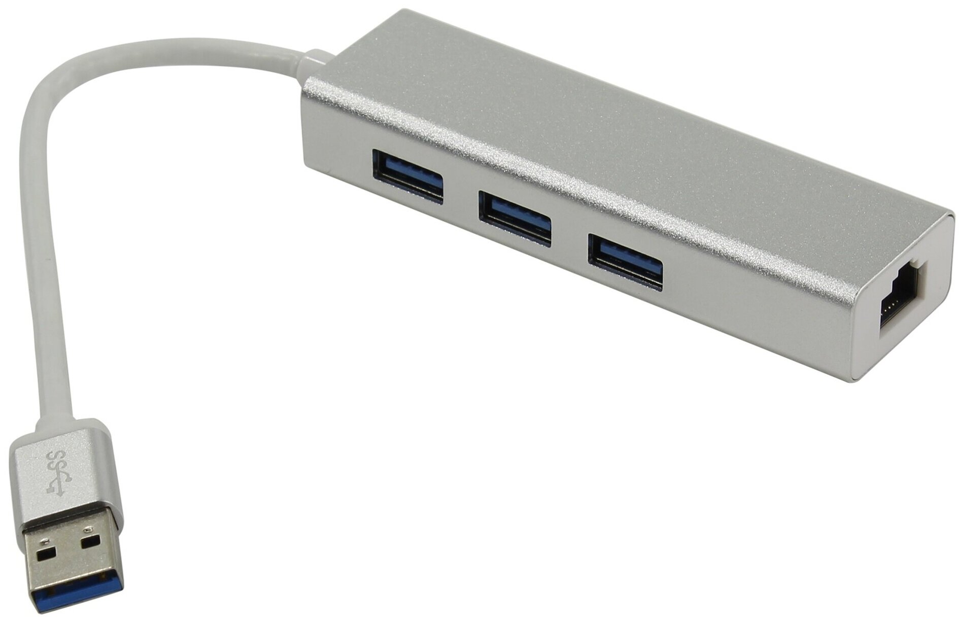 Разветвитель USB 3.0 на 3 порта + Ethernet RJ-45 (GCR-AP05), белый;серебристый, м