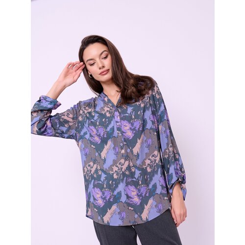 Блуза  Franco Vello, повседневный стиль, прямой силуэт, длинный рукав, флористический принт, размер 48, фиолетовый