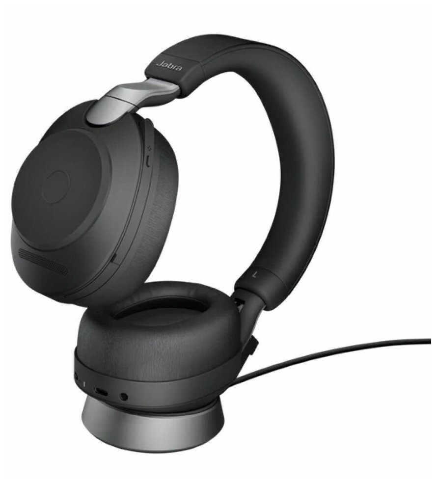 Беспроводные Jabra Evolve2 85 (UC) с микрофоном, usb-C + подставка для зарядки + адаптер для ПК / Bluetooth (5.0), mini-jack 3.5мм / ANC, шумоподавление, блок управления / наушники / гарнитура для компьютера (ПК), планшета, смартфона / Stereo (28599-989-8