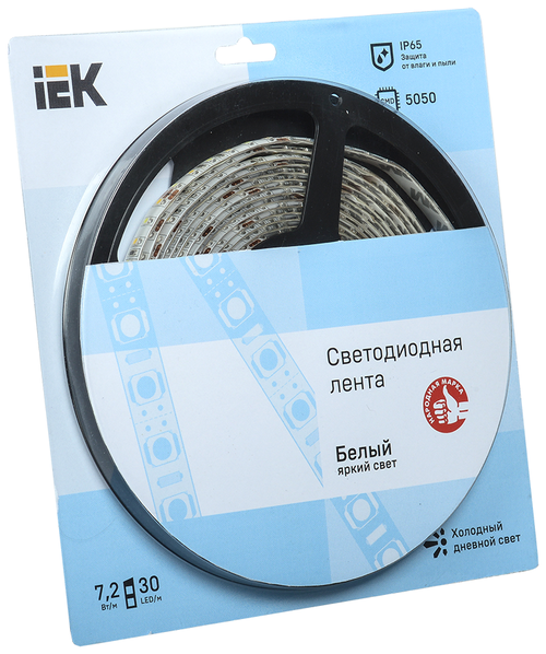 Светодиодная лента IEK LED LSR-5050W30-7.2-IP65-12V, 5 м, светодиодов: 150 шт., холодный белый