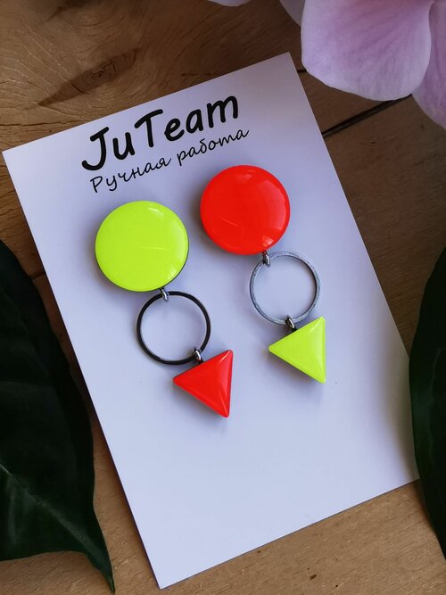 Серьги JuTeam, из дерева, неоново оранжевые, желтые