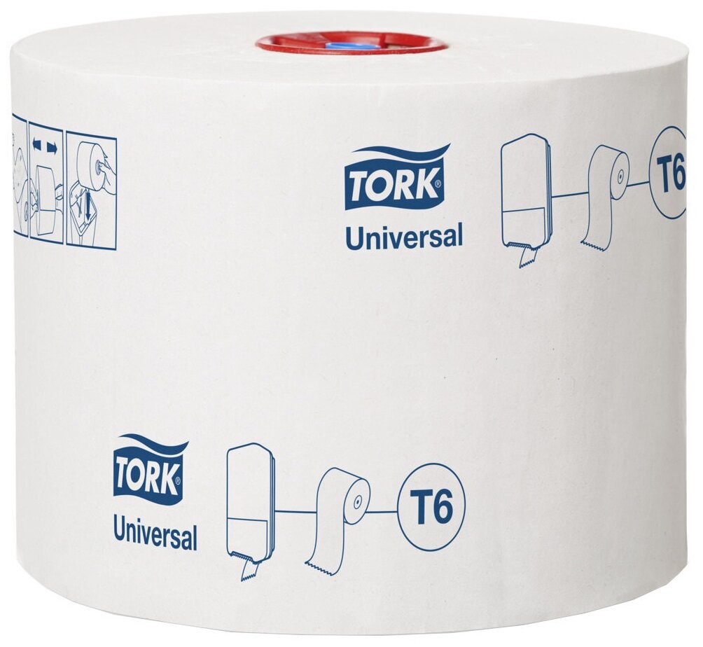 Бумага туалетная Tork "Universal"(T6) 1 слойн., Mid-size рулон, 135м/рул., мягкая, белая, 27 штук