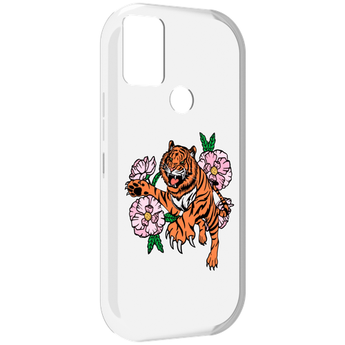 Чехол MyPads тигры-цветочные для UMIDIGI A9 задняя-панель-накладка-бампер
