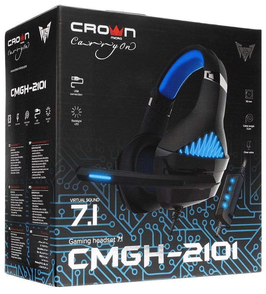 Гарнитура компьютерная Crown CMGH-2101, Blue