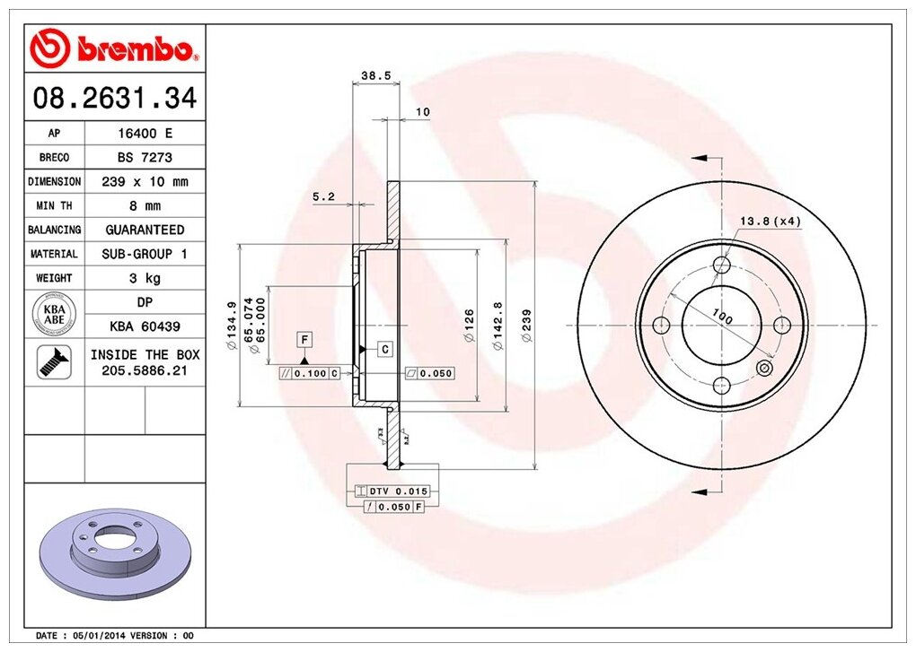 Тормозной диск brembo 08263134