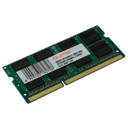 Оперативная память Qumo 8 ГБ DDR 1600 МГц SODIMM CL11 QUM3S-8G1600C11 hyperx fury ddr3l ddr3 8 гб 1866 мгц 1600 1333 2400 мгц память для настольного компьютера 240 контактов dimm pc3 14900 12800 10600 1 5 в модуль памяти ram