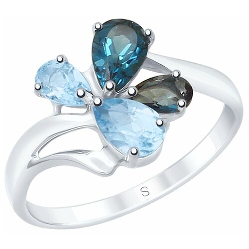 фото Sokolov кольцо из серебра с голубыми и синими топазами 92011824, размер 17.5